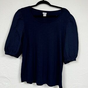 Chico's Navy Blue Textured Sleeve Blouse